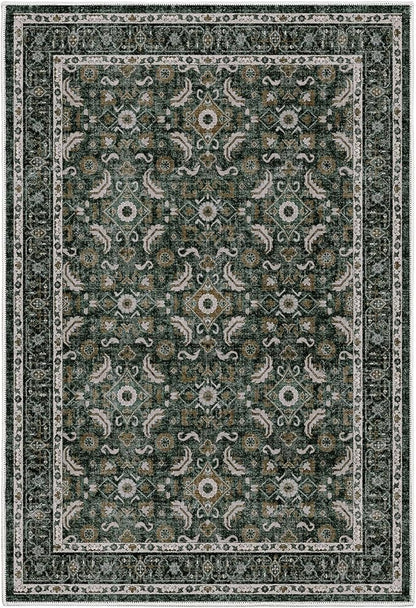 WITSHOCK Washable 2x3 Entryway Area Rug: Soft Non-Slip Backing Washable Rugs Vintage Flower Boho Accent Small Rugs for Bedroom, Kitchen, Bathroom, Nursery Entrance,Dark Green