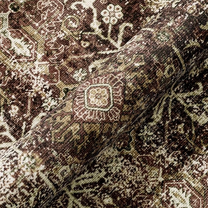 Rust Red Runner Rug 2x10 Vintage Area Carpet Hallway Long Indoor Kitchen Washable Living Room Low Pile Traditional Distressed Retro Accent Throw Rug Non Slip Laundry Bathroom Office
