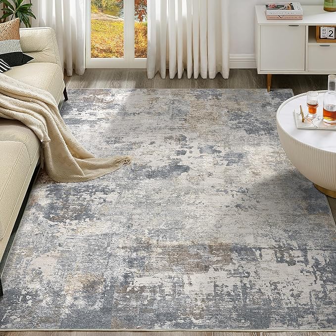 10x12 Area Rug Living Room Rugs - Washable Neutral Modern Abstract Soft Thin Large Rug Indoor Floor No Slip Rug Carpet for Bedroom Under Dining Table Home Office Decor - Blue Grey