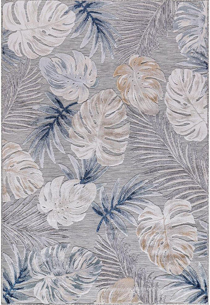 CAMILSON Indoor Outdoor Rug, Blue 4x6 Leaf Tropical Botanical Area Rugs for Indoor and Outdoor patios, Easy-Cleaning Non-Shedding Living Room, Garden and Kitchen Washable Outside Carpet (4 x 6)