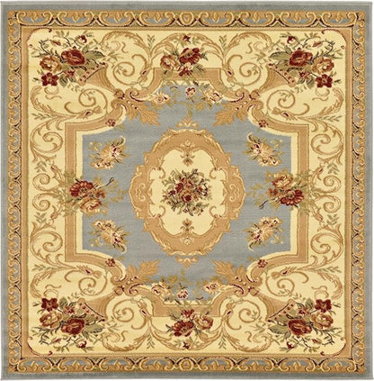 Rugs.com Chateau Collection Rug – 6 Ft Square Light Blue Medium Rug Perfect for Living Rooms, Kitchens, Entryways