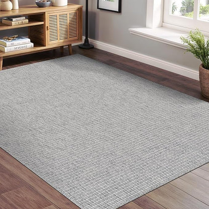 Beverly Rug Easy Jute Gray Rug 5x7 Solid Washable Durable Outdoor Indoor Area Rugs for Living Dining Room Patio Office Stain Resistant Non Shedding Casual Indoor Outside Carpet (5 x 7 Gray)