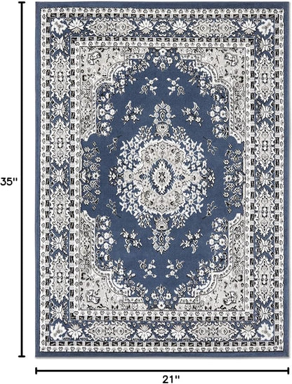 Home Dynamix Premium Sakarya Traditional Medallion Border Area Rug, Midnight Blue, 21"x35" Rectangle