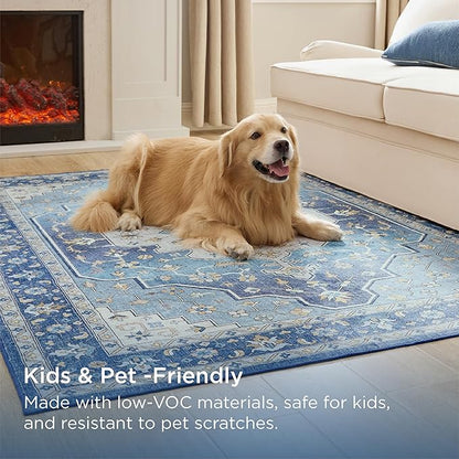 Bedsure 3x5 Area Rugs for Living Room, Machine Washable Rugs, Non-Slip Backing, Non-Shedding, Vintage Low Pile Easy Care Throw Carpet for Bedroom Dining Room, Taupe