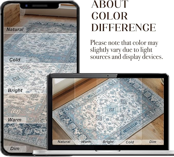 XWZO Entryway Area Rug 2x3ft — Soft Vintage Low Pile Door Floor Mat with Non Slip Backing for Bedroom Bathroom Kitchen Laundry, Spill Resistant Washable Small Indoor Carpet for Doorway Entrance, Blue