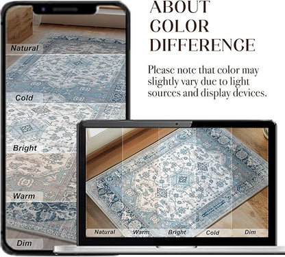 XWZO Washable Hallway Runner Rug 2x8ft — Non-Slip Low Pile Area Rug with Rubber Backing, Spill Resistant Soft Vintage Floor Carpet Runner for Kitchen Entryway Doorway Bedroom Corridor, Blue