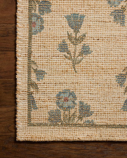 Loloi Chris Loves Julia Rue Collection RUE-04 Moss/Blue 3'-6" x 5'-6" Accent Rug Jute Neutral Floral Living Room Bedroom Rug