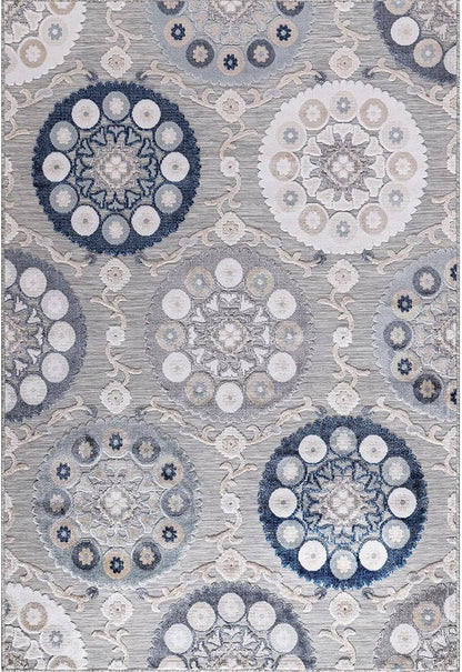 CAMILSON Indoor Outdoor Rug 6x9 Bohemian Medallion Floral Area Rugs for Indoor and Outdoor Patios Easy-Cleaning Non-Shedding Living Room Garden and Kitchen Washable Outside Carpet (6 x 9 / Blue)