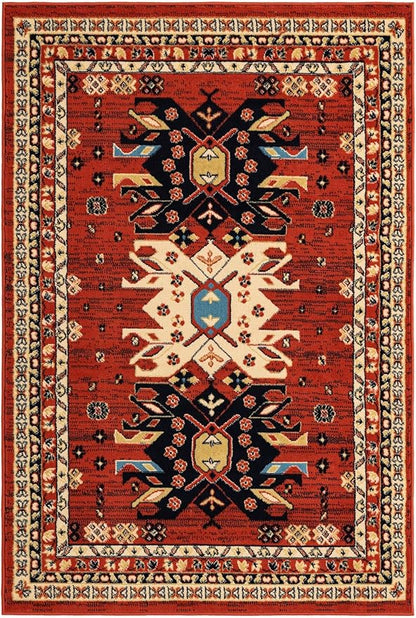 Unique Loom Taftan Collection Border Geometric Tribal Inspired Design Area Rug (4' 0 x 6' 0 Rectangular, Terracotta/ Ivory)