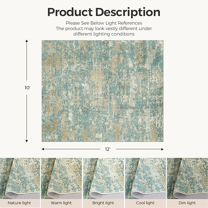 WITSHOCK Living Room Area Rugs 10x12：Modern Abstract Machine Washable Large Rug for Bedroom Dining Room Non-Slip Stain Resistant Home Office Decor,Teal Brown