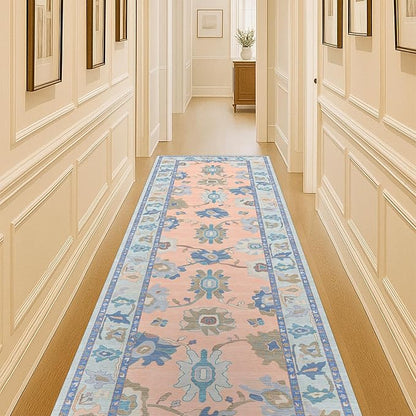 Fame Living Modern Oushak Runner Rug, Vintage, Turkish, Eclectic, Floral, Pastel, Washable, Small Throw Rugs, Short Runner for Hallway, Entryway, Laundry, Foyer, Bedroom, Kitchen, Bathroom, 2'5"x6'5"