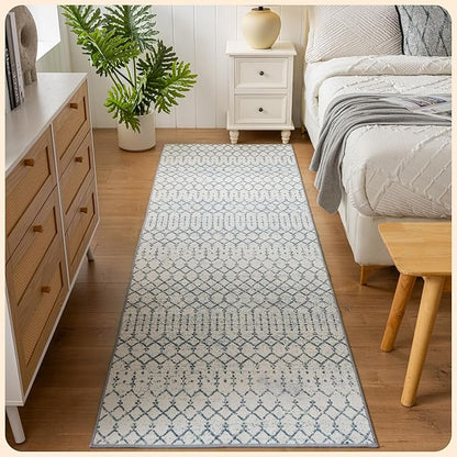 Istana Hallway Runner Rug 2.5x8 - Blue Kitchen Rugs Non Slip Washable -Silk's Soft Touch Carpet Runner - Stylish Runner Rugs for Home