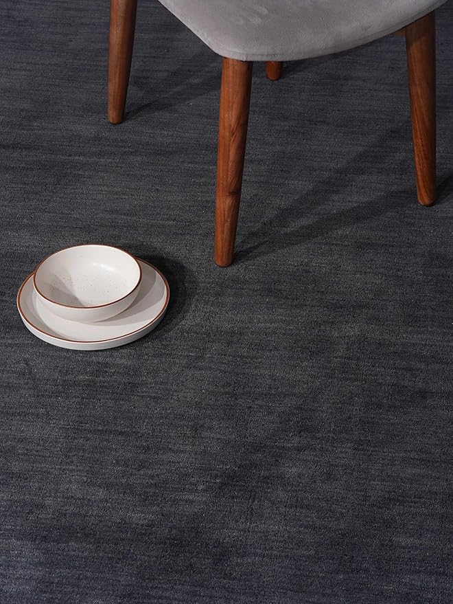 Hand Knotted Loom Wool ECO-Friendly Area Rugs - 10'x10', Square, Charcoal Color, Solid Plain Design, High Pile Handmade Anti Skid Area Rugs for Living Room, Bed Room (L00111)