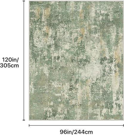 GENIMO 8x10 Area Rugs for Living Room, Machine Washable Rug Non Slip, Low Pile Ultra-Thin Lightweight Large Carpet, Abstract Modern Rugs for Bedroom, Dining Room, Office, Nursery, Olive Green