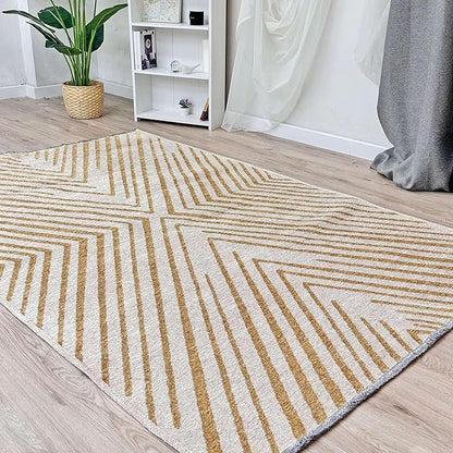 Alfa Rich 3x5 Geometric Gold Off White Washable Area Rugs for Living Room Bedroom Cotton Runner