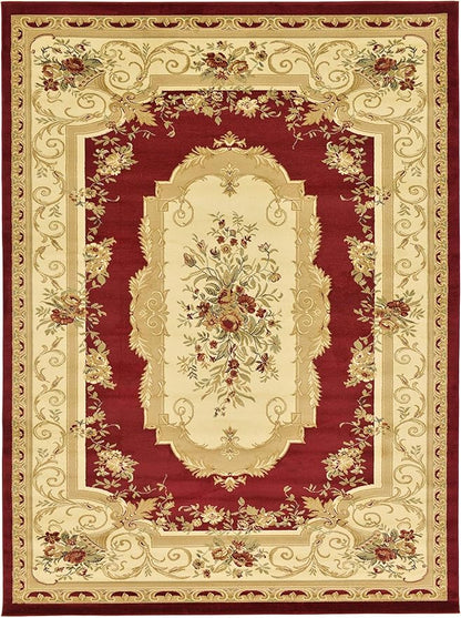 Unique Loom Versailles Collection Traditional Classic Floral Motif Area Rug (9' 0 x 12' 0 Rectangular, Burgundy/ Ivory)