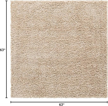 Unique Loom Davos Shag Collection Area Rug - Solid (5' 3" Square, Linen)
