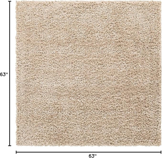 Unique Loom Davos Shag Collection Area Rug - Solid (5' 3" Square, Linen)