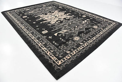 Unique Loom Taftan Collection Border Geometric Tribal Inspired Design Area Rug (9' 0 x 12' 0 Rectangular, Black/ Gray)