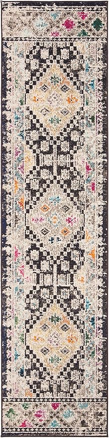 SAFAVIEH Madison Collection Runner Rug - 2'2" x 10', Black & Yellow, Boho Diamond Distressed Design, Non-Shedding & Easy Care, Ideal for High Traffic Areas in Living Room, Bedroom (MAD418Z)