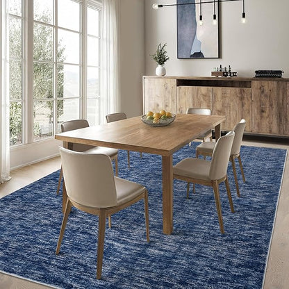 RUGSREAL Solid Rug 4x6 Small Bedroom Rug Machine Washable Area Rug Soft Low-Pile Modern Contemporary Dining Room Area Rug Non-Slip Throw Indoor Carpet for Living Room Bedroom Kids Room, 4' x 6' Blue