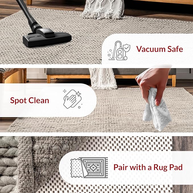 Nuloom Penelope Light Grey/Ivory, 2'6" x 8', Hand-Braided, Wool & Cotton, Soft and Textured, High Traffic, Stain Resistant, Easy Clean, Durable Runner for Bedroom, Living Room, Dining, Entryway
