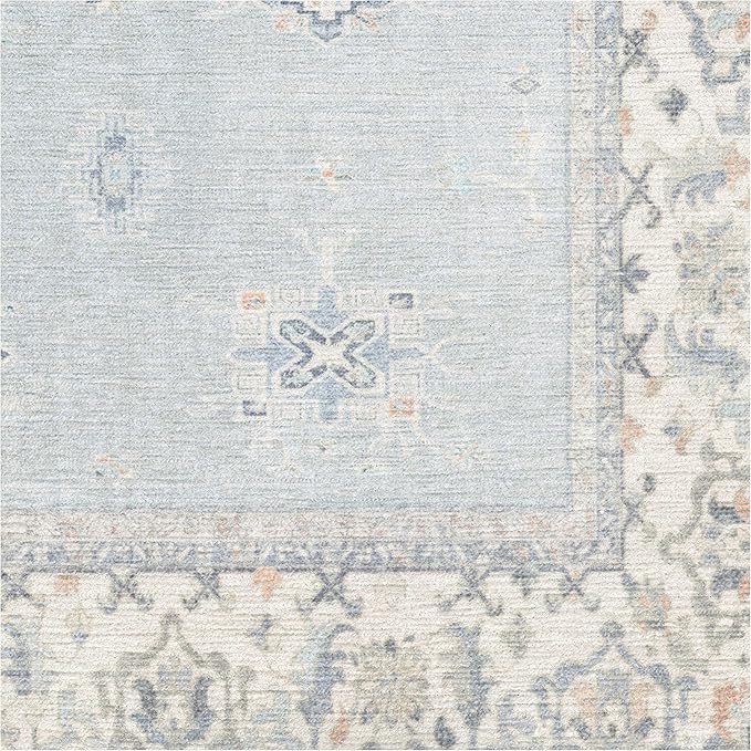 RUGGABLE Washable Vintage Area Rug – Verena Soft Blue 6x9, Stain-Resistant, Non-Slip – Medium Machine Washable Rugs for Living Room, Bedroom, Hallway, Entryway & Office–with Cushioned Pad