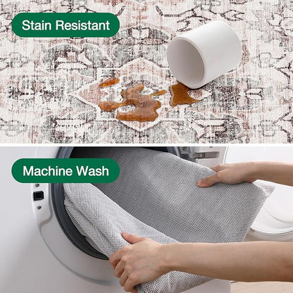 LUMI Washable Area Rug 8x10 for Living Room, Ultra Soft Stain Resistant Carpet with Non Slip Rubber Backing, Non-Shedding Low Pile Rugs for Bedroom, Dining Room, Indoor, Office