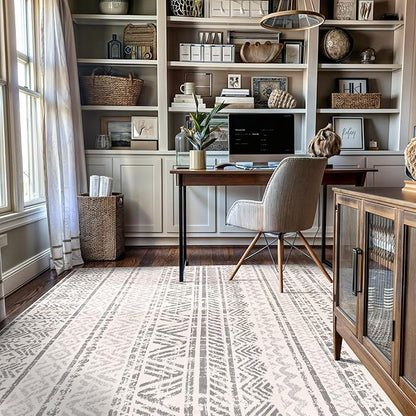 Rugshop Geometric Boho Area Rug – Gray Tribal Pattern, Perfect for Living Room, Dining Room, Bedroom, 5' x 7'