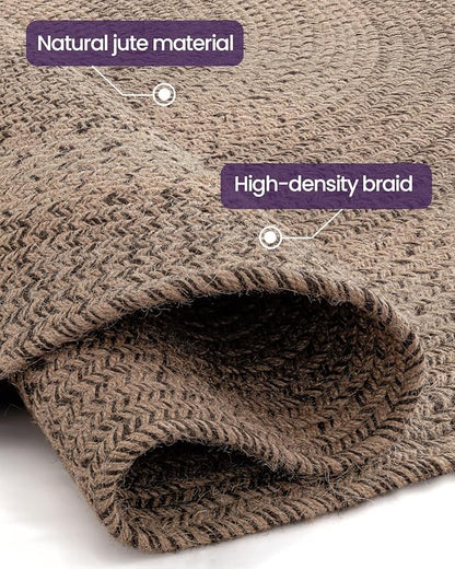 DEXI Round Jute Rug Natural Fiber 6x6, Braided Woven Area Rugs No Shed, Large Soft Neutral Rustic Carpet Mat for Indoor Outdoor Patio Dining Living Room Bedroom Farmhouse, 6ft, Brown