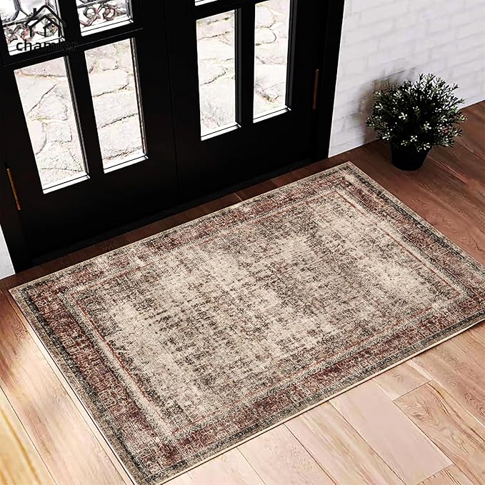 2x3 Area Rug Washable Door Mat Vintage Doormat Indoor Entrance Traditional Thin Floral Print Non Slip Rugs for Kitchen Bathroom Bedroom Living Room