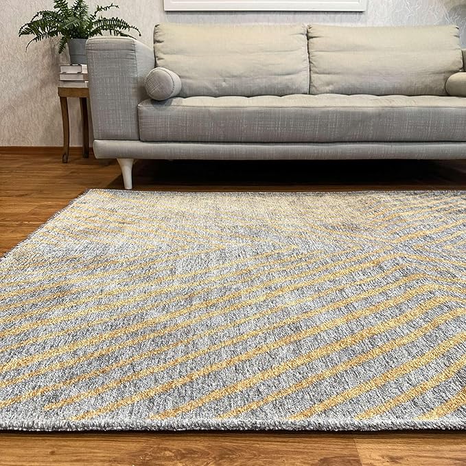 Alfa Rich 4x6 Geometric Gray Gold Washable Area Rugs for Living Room Bedroom Kitchen Cotton Rug