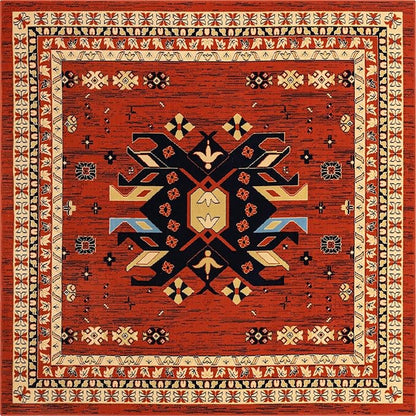 Unique Loom Taftan Collection Border Geometric Tribal Inspired Design Area Rug (8' 0 x 8' 0 Square, Terracotta/ Ivory)