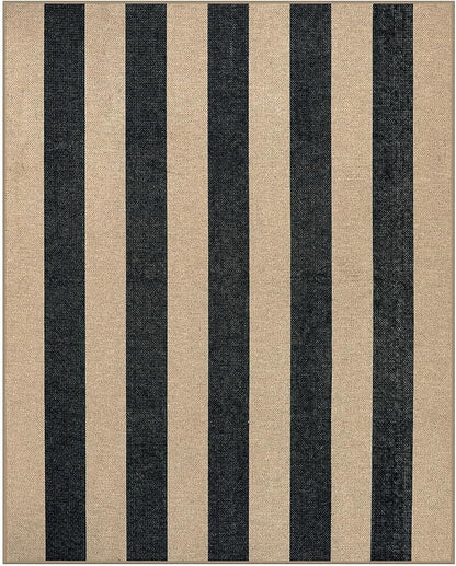 Lahome Striped Easy Jute Outdoor Rug, Washable Rugs 8x10 for Living Room Patio Indoor Outdoor Black Carpet, Farmhouse Neutral Non Slip Non Shedding Floor Carpet for Office Sunroom Dining Room