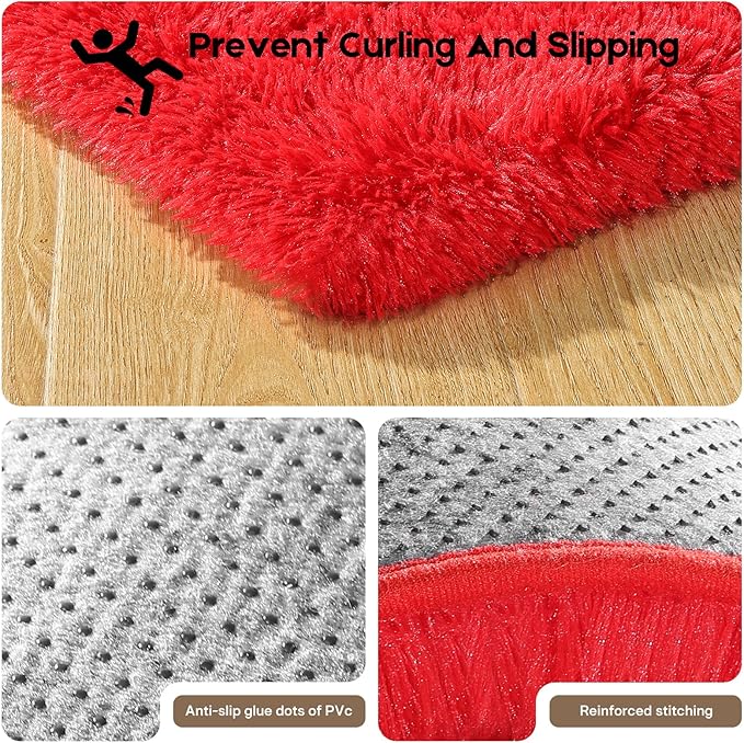 6x9 Red Rugs for Living Room Bedroom, Fluffy Large Area Rug Soft Shag Non-Slip Carpet for Kids Boys and Girls Room Dorm Home Decor (6ft x 9ft)