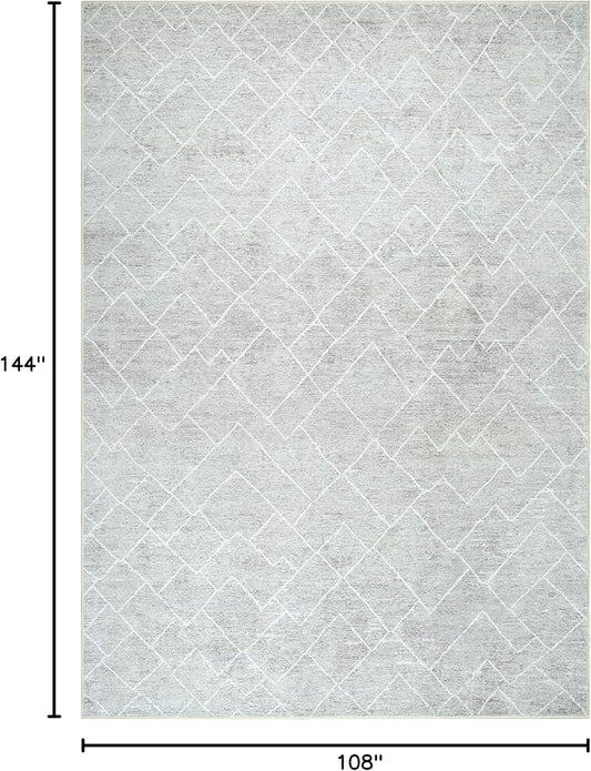 Bloom Rugs Washable Non-Slip 9' x 12' Rug - Gray/Pebble Striped Area Rug for Living Room, Bedroom, Dining Room, and Kitchen - Exact Size: 9' x 12'