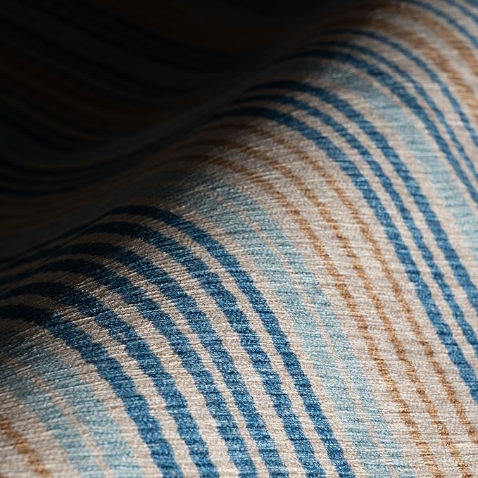 Dash & Albert Tyne Blue Machine Washable Rug, 2 X 3 Feet, Blue/Tan Stripe Pattern