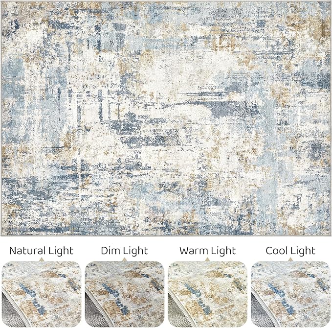 5x8 Area Rug Washable Rugs: Large Abstract Modern Soft Stain Resistant Indoor Floor Non-Slip Accent Carpet for Living Room Bedroom Nursery Playroom Dining Room Office Dorm Home House- Light Blue