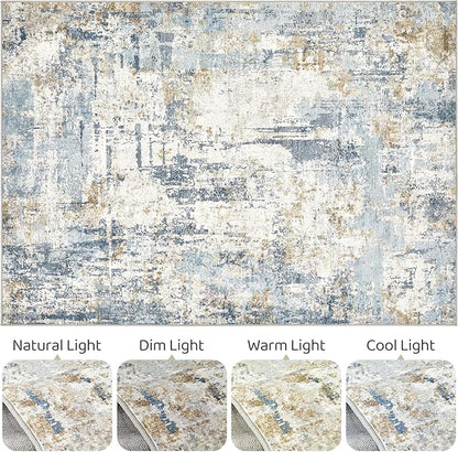 5x8 Area Rug Washable Rugs: Large Abstract Modern Soft Stain Resistant Indoor Floor Non-Slip Accent Carpet for Living Room Bedroom Nursery Playroom Dining Room Office Dorm Home House- Light Blue