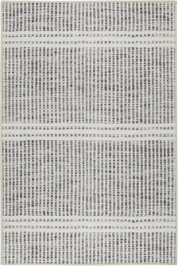 Dash & Albert Malta Blue Machine Washable Rug, 9.5 X 13.5 Feet, Grey Stripe Pattern