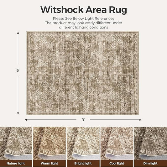 WITSHOCK 6x9 Area Rugs for Living Room: Machine Washable Non Slip Modern Abstract Carpet - Low Pile Print Rug for Bedroom Dining Room - Stain Resistant for Household - Pet Owners (Earthy Brown)