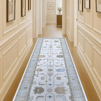 Fame Living Cream Grey Oushak Rug, Modern Rugs, Vintage, Turkish, Eclectic, Floral, Pastel, Washable, Small Throw, Accent Area Rug for Living Room, Bedroom, Kitchen, Bathroom, 2'5"x4'9