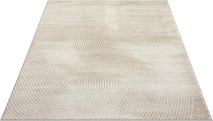 Abani Neutral Beige Area Rug 4' x 6' for Living Room, Bedroom - Zen Reiki Circles Pattern - Durable & Easy to Clean