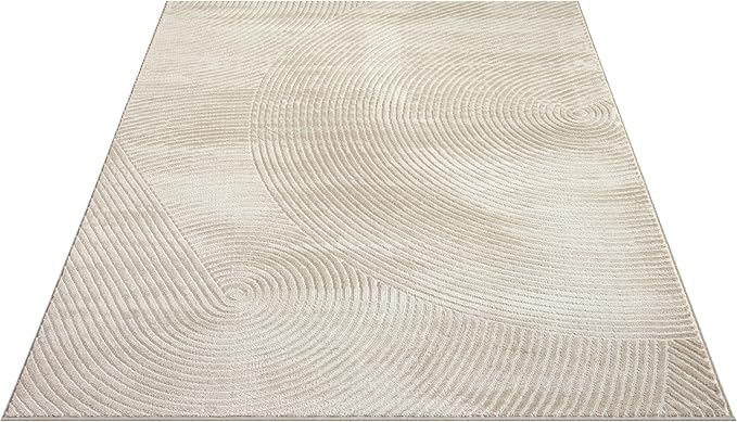 Abani Neutral Beige Area Rug 8' x 10' for Living Room, Bedroom - Zen Reiki Circles Pattern - Durable & Easy to Clean