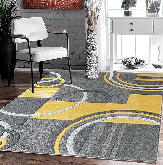 GLORY RUGS Area Rug Modern Soft Hand Carved Contemporary Floor Carpet with Premium Fluffy Texture for Indoor Living Dining Room and Bedroom Area (8x10, Yellow)