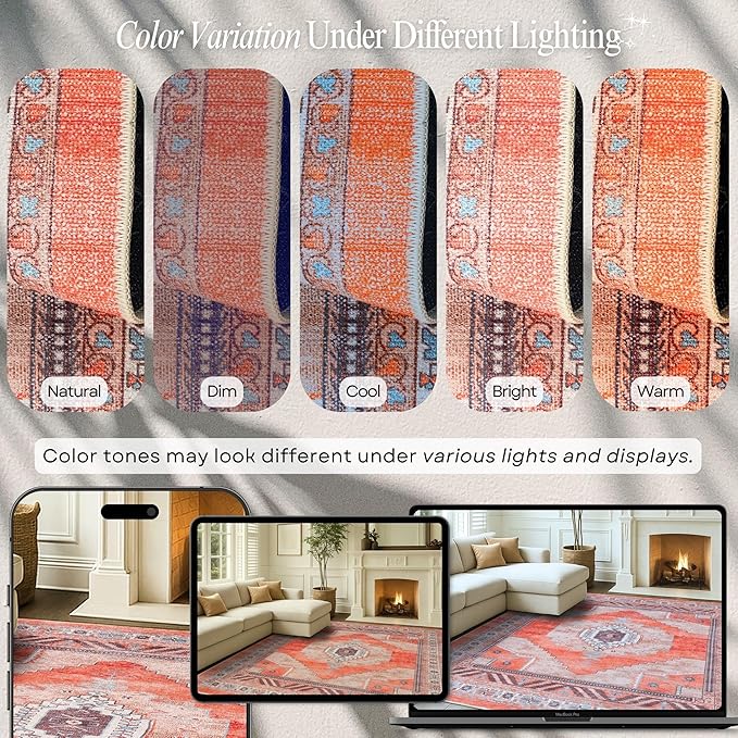 Fame Rugs Turkish Rug. Washable Vintage Oriental Antique Inspired Traditional Doormat Small Modern Area Rugs Luxury Entryway Entry Bedroom Bathroom Kitchen (380TT, 4'9 x 6'9)
