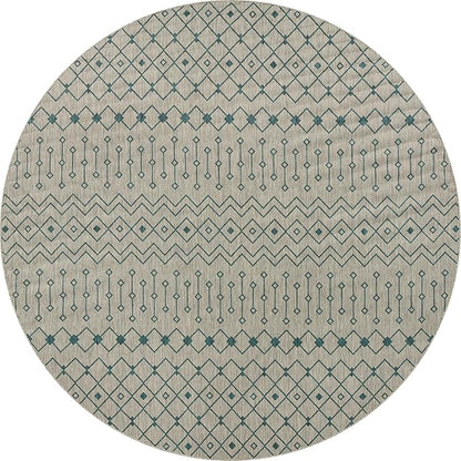 Unique Loom Outdoor Trellis Collection Area Rug - Tribal Trellis (13' Round, Light Blue/ Ivory)