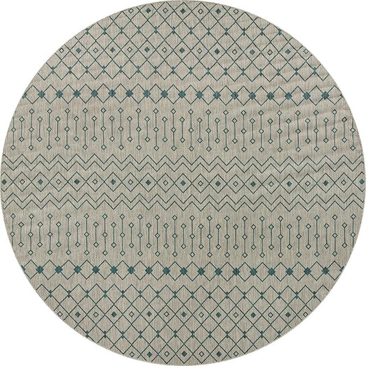Unique Loom Outdoor Trellis Collection Area Rug - Tribal Trellis (13' Round, Light Blue/ Ivory)