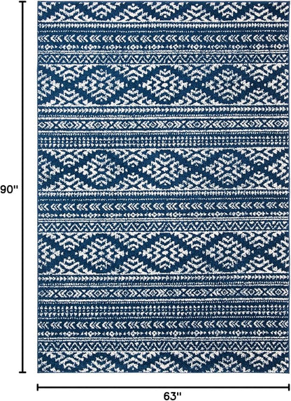 SAFAVIEH Tulum Collection Area Rug - 5'3" x 7'6", Navy & Ivory, Moroccan Boho Tribal Design, Non-Shedding & Easy to Clean, Ideal for Living Room, Bedroom, Dining Space (TUL272N)