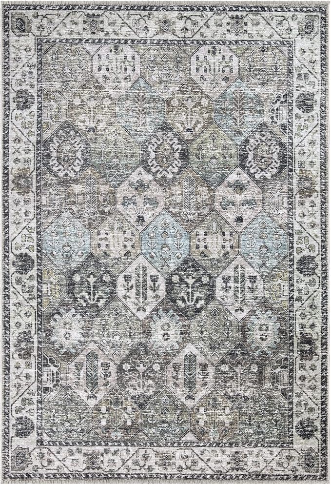 Bloom Rugs Caria Washable Non-Slip 6x9 Rug - Beige/Olive Traditional Area Rug for Living Room, Bedroom, Dining Room, and Kitchen - Exact Size: 6' x 9'